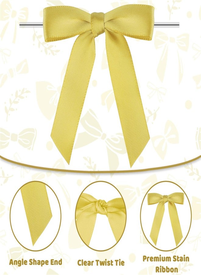 Resflyar 60 Pack Twist Tie Bows for Treat Bags, 2.76" Gold Satin Ribbon Bows Premade Craft Bows for Christmas Craft Gift Wrapping Birthday Cake Baking Wedding Baby Shower Decor - Image 3